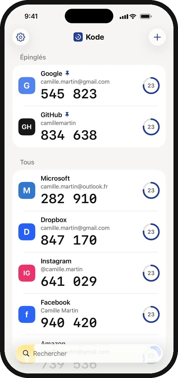 Tous vos codes de connexion